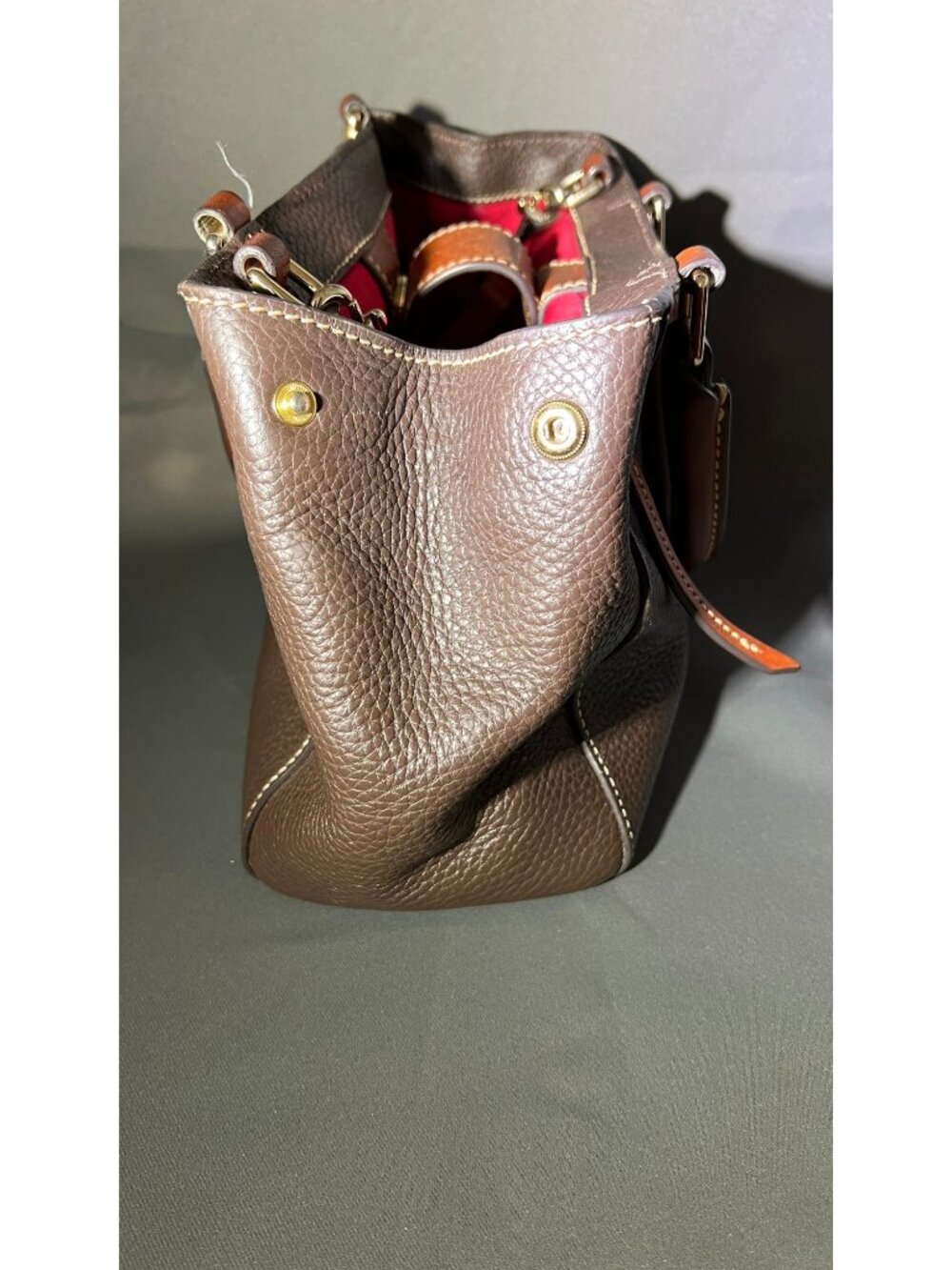 DAMAGED! Dooney & Bourke Brown Pebble Grain Leather Small Satchel Bag - Picture 3 of 14